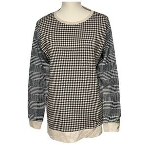Lands' End Black Houndstooth Plaid Knit Sweatshirt Tunic Women's Medium